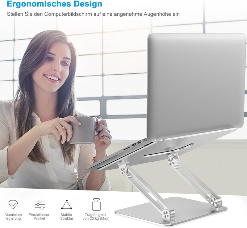 BoYata Laptop Ständer, Aluminium Höhenverstellbarer Belüfteter Laptophalter, Notebook Stand Kompatib