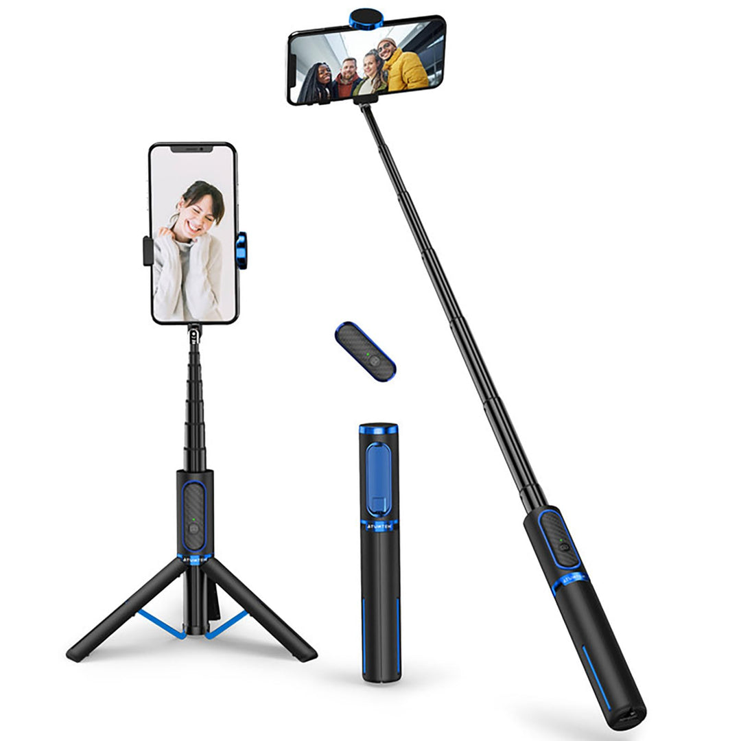 ATUMTEK Selfie Stick Stativ, 3-in-1 Ausziehbares Aluminium Handy Stativ mit kabelloser Bluetooth-Fer