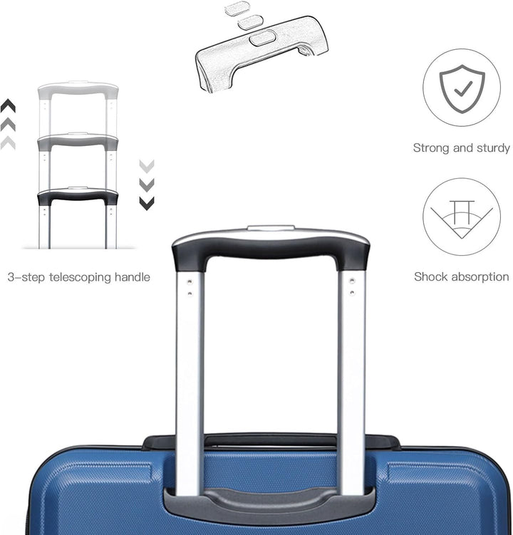 Kono ABS Kabinenkoffer, Hartschale, leicht, 55 cm, Handgepäck, mit Schloss TSA, 38 l Dunkelblau, Dun