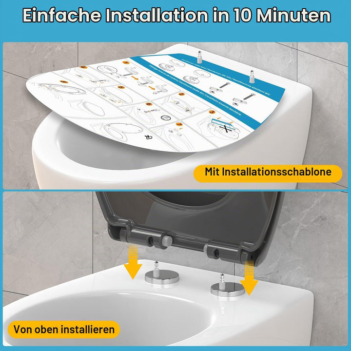 Toilettendeckel mit Absenkautomatik Oval, WC Sitz mit Rauten, Klobrille mit Schnellverschluss, Klode