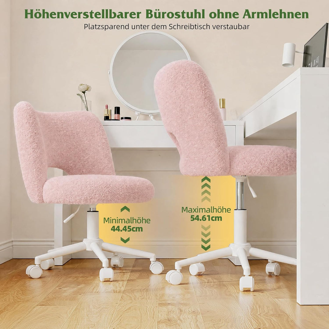 Teddy Schreibtischstuhl, 200kg Tragkraft, Höhenverstellbarer Schminktisch Stuhl mit Rollen, Atmungsa