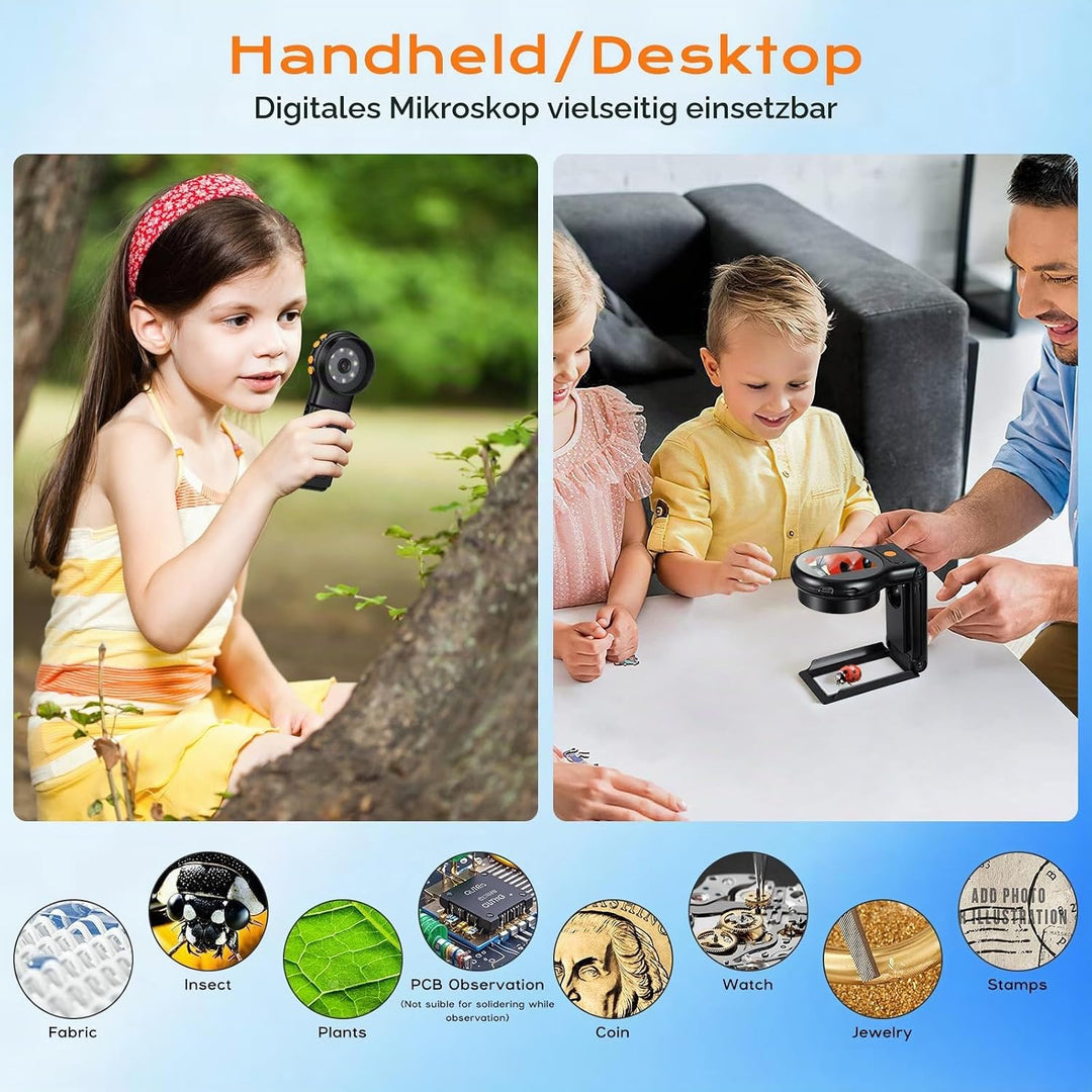 Handy Mikroskop 500X Vergrösserung Digitales Taschenmikroskop Tragbares 2" IPS Bildschirm Microscope
