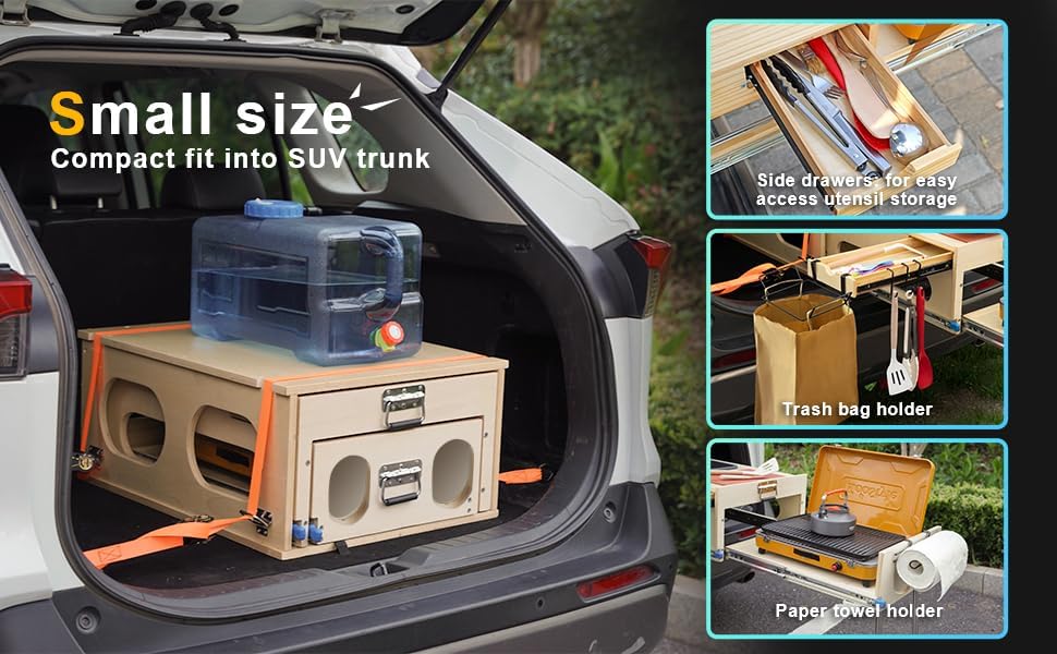 Overland Campingbox für Auto, Klappbare Campingküche mit Spüle, küchenbox Camping, Stauraum und Plat