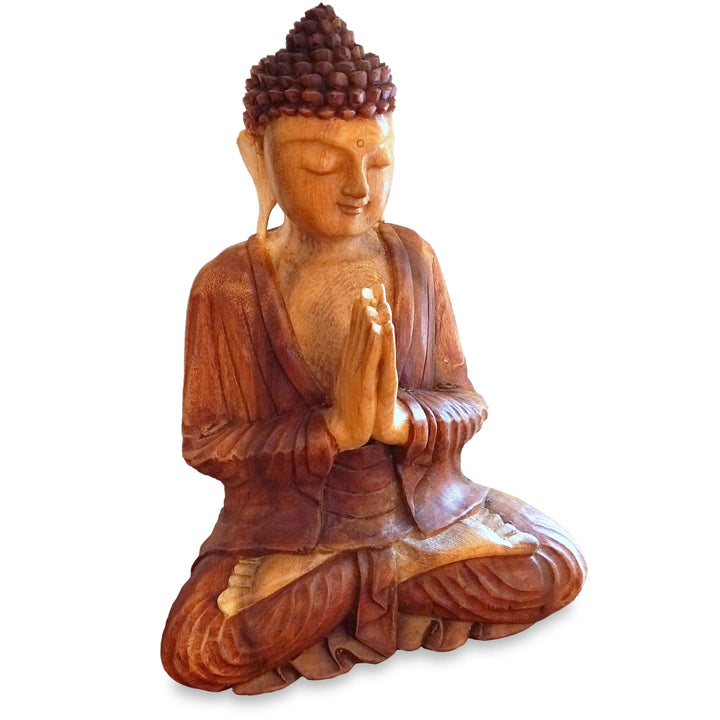 livasia Buddha, Buddhismus Statue, Skulptur aus Holz, Dekofigur (Buddha 30cm betend), Buddha 30cm be