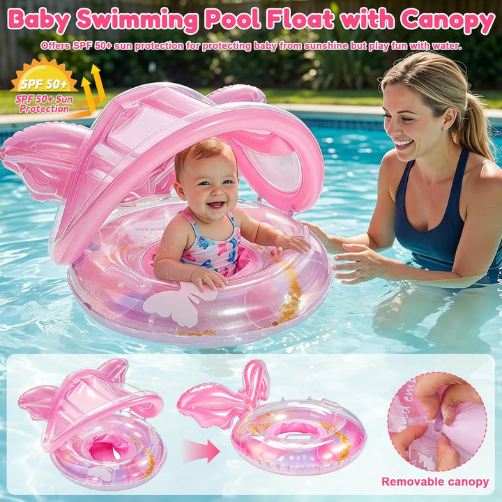 Schwimmring Baby mit Sonnendach, Baby Schwimmring ab 6-36 Monate,Aufblasbarer Schwimmhilfe Baby ab 1