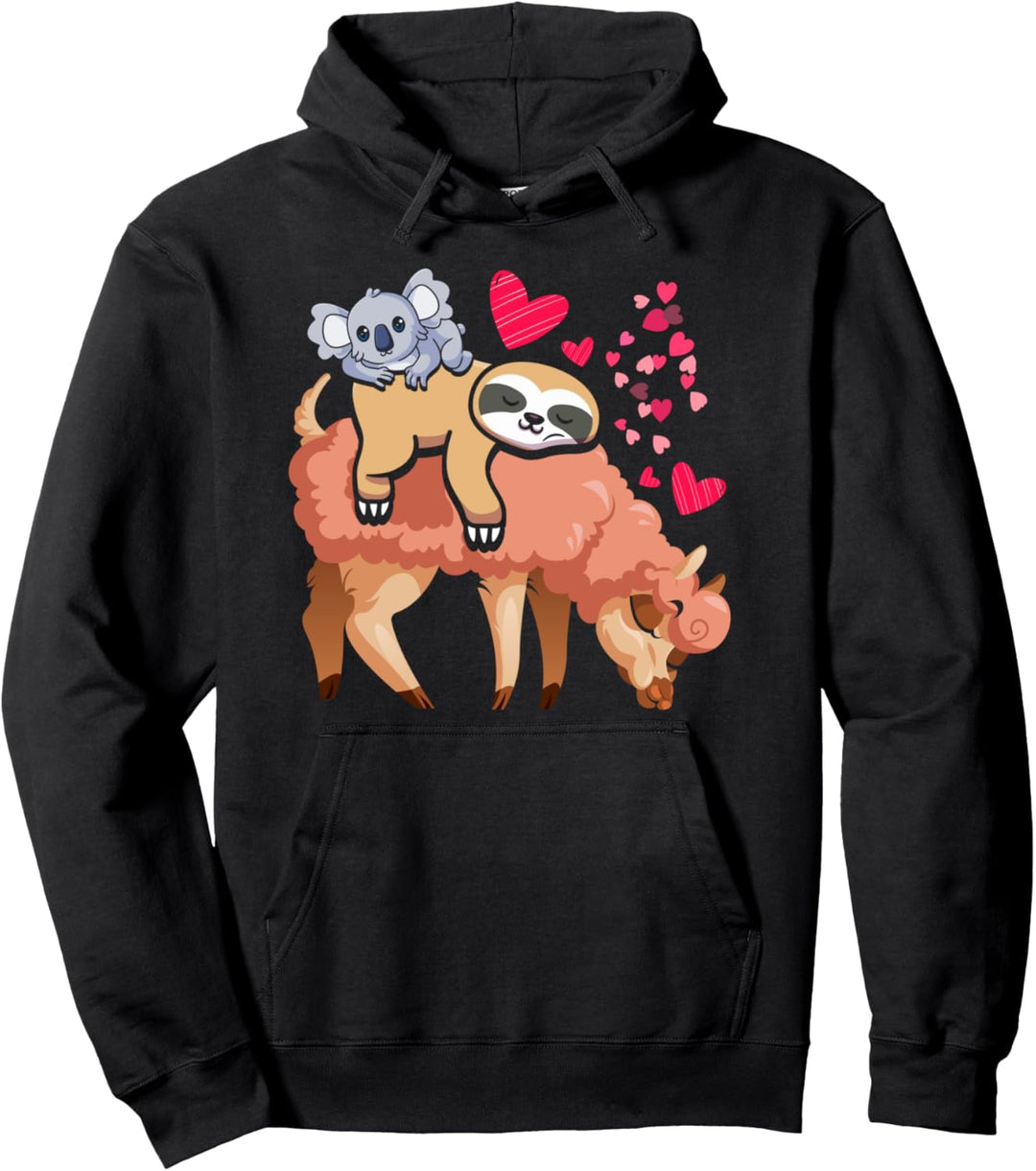 Süsses Lama Faultier Koala Valentinstag Muttertag Lama Pullover Hoodie