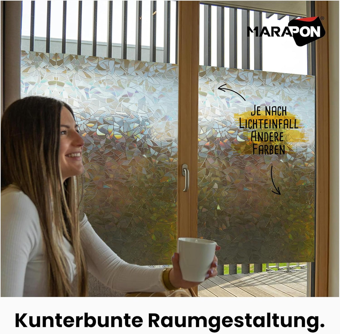 MARAPON® Fensterfolie Regenbogeneffekt dunkel [0.90x2 m] inkl. eBook mit Profitipps - statische Haft