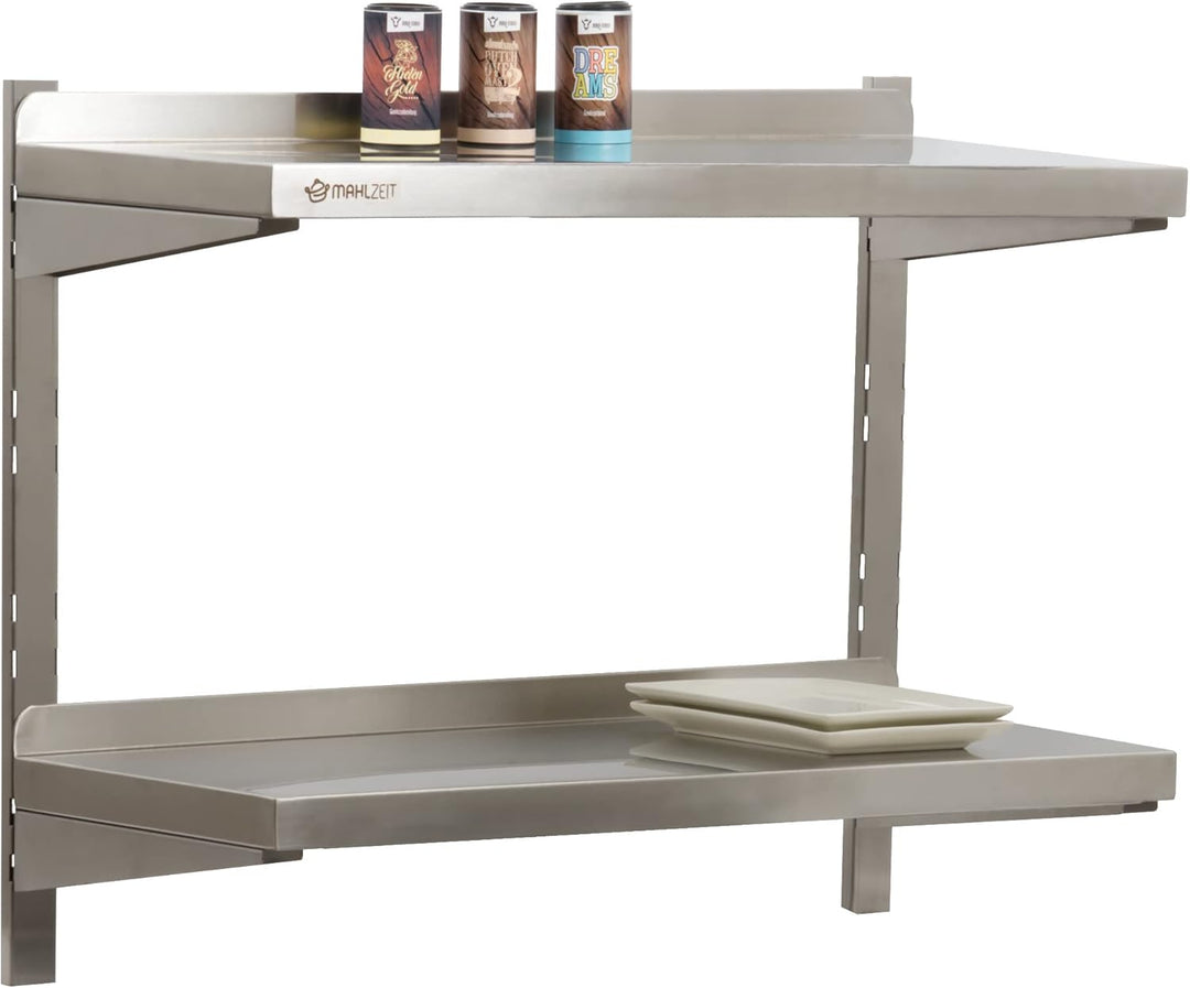 Mahlzeit Edelstahl Wandregal | Küchenregal Hängeregal Wandregal Wandbord Regal (80 x 35 cm - 2 Ablag