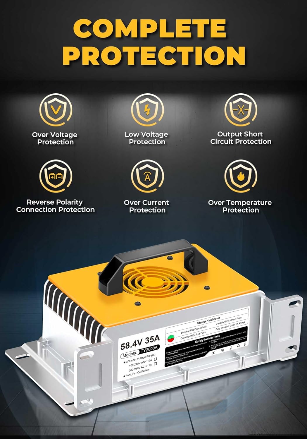 58,4V 35A LiFePO4 Lithium Batterie Ladegerät für 48V(51,2V) Lithium Eisenphosphat, Ladegerät für Lit