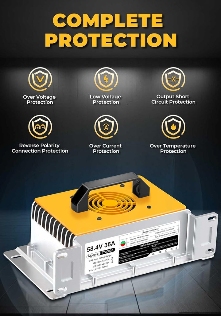58,4V 35A LiFePO4 Lithium Batterie Ladegerät für 48V(51,2V) Lithium Eisenphosphat, Ladegerät für Lit
