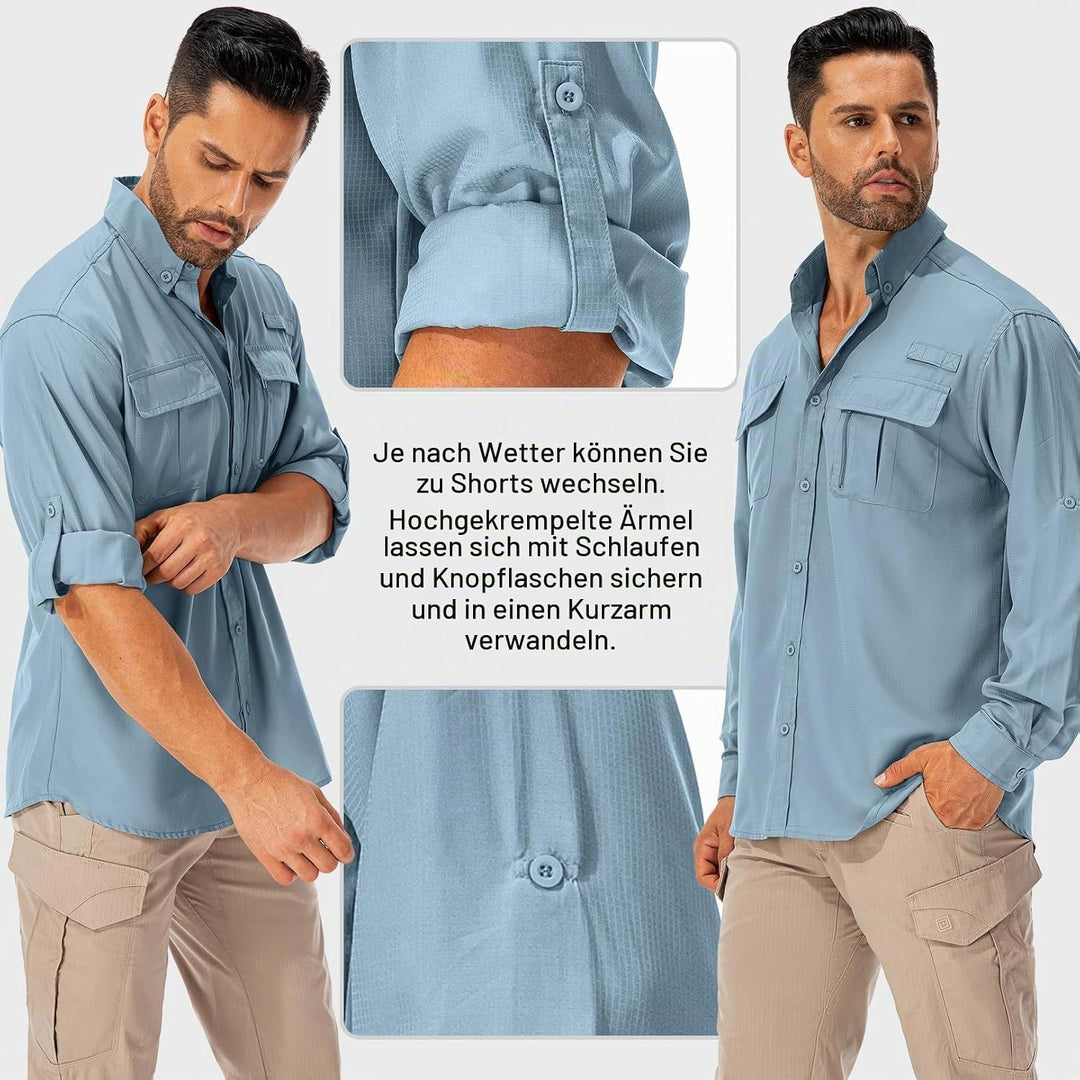 Hemd Herren Safari UPF50+ UV Schutz Wanderhemd Herren Langarm Funktionshemd Outdoorhemd Atmungsaktiv
