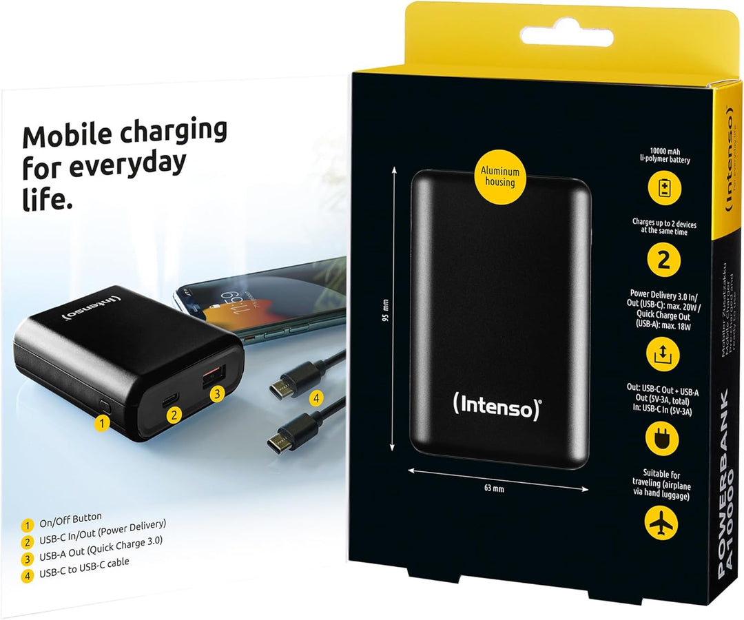Intenso PD Powerbank A10000 - externer Akku mit Power Delivery (PD) & Quick Charge (QC) (10000mAh, g