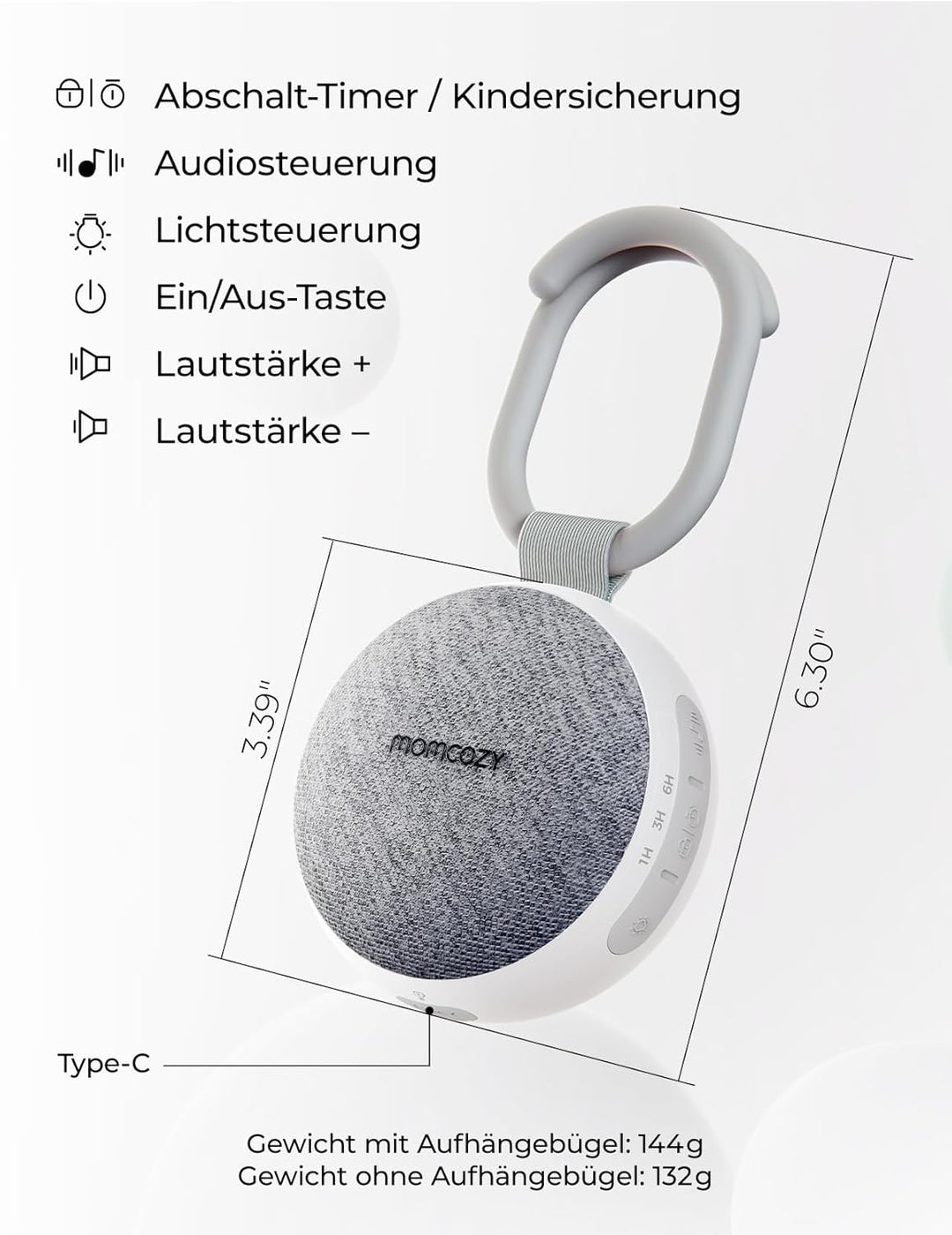 Momcozy WN06 Tragbare White Noise Machine Baby mit Nachtlicht – Weisses Rauschen Gerät für Neugebore