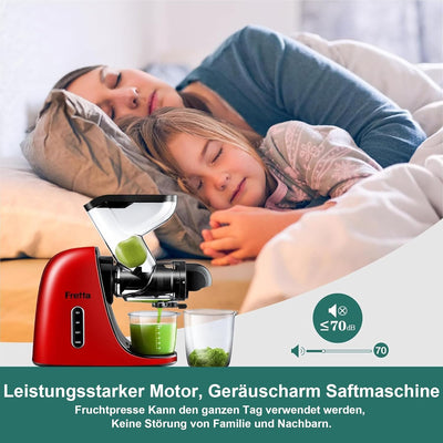 Fretta Masticating Juicer Slow Juicer Entsafter Gemüse und Obst Schwarz, 200W Obstpresse Elektrisch