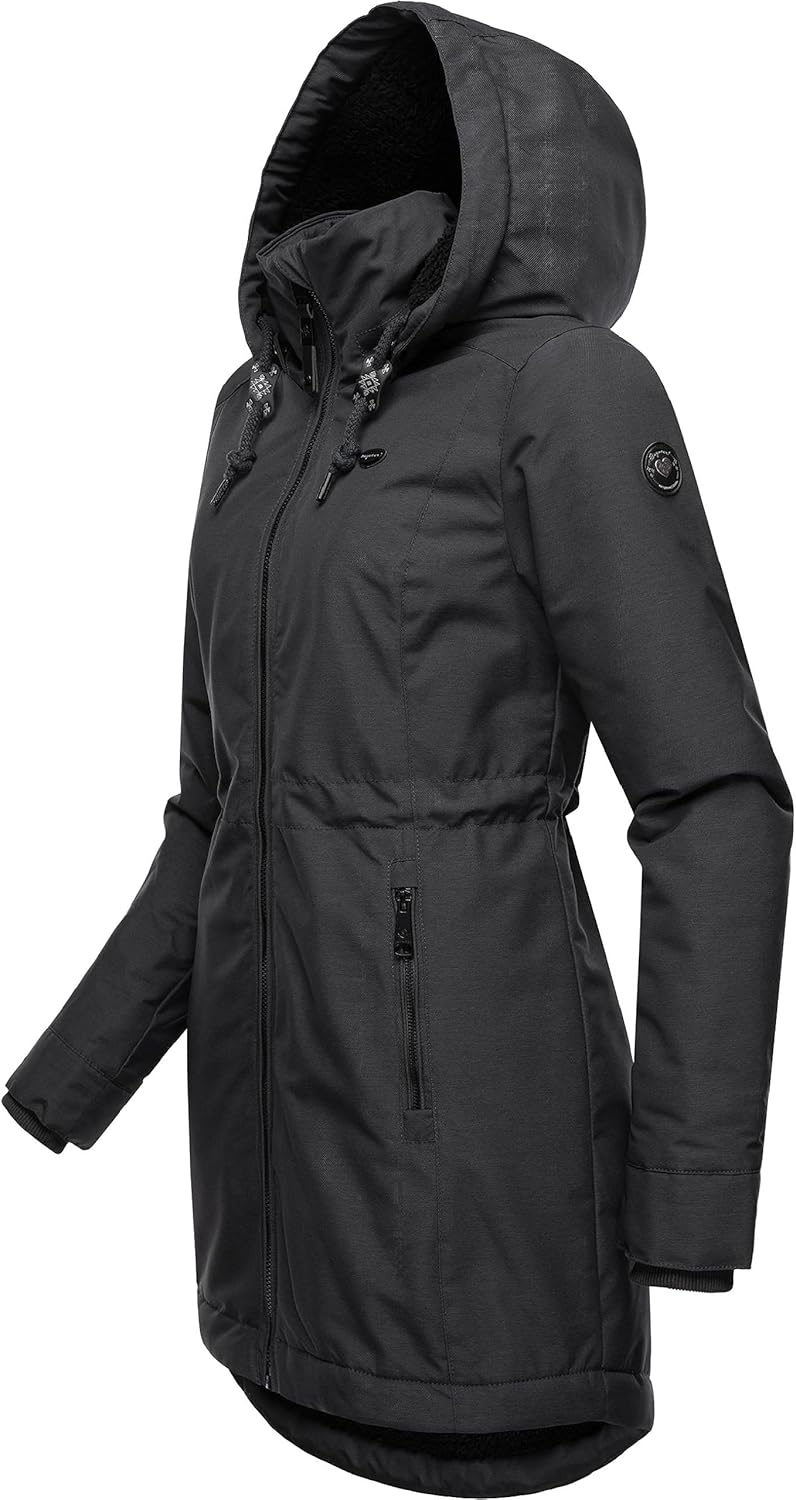 Ragwear Damen Wintermantel Warmer Parka lang wasserdicht mit Abnehmbarer Kapuze Dakkota XS-6XL S Dar
