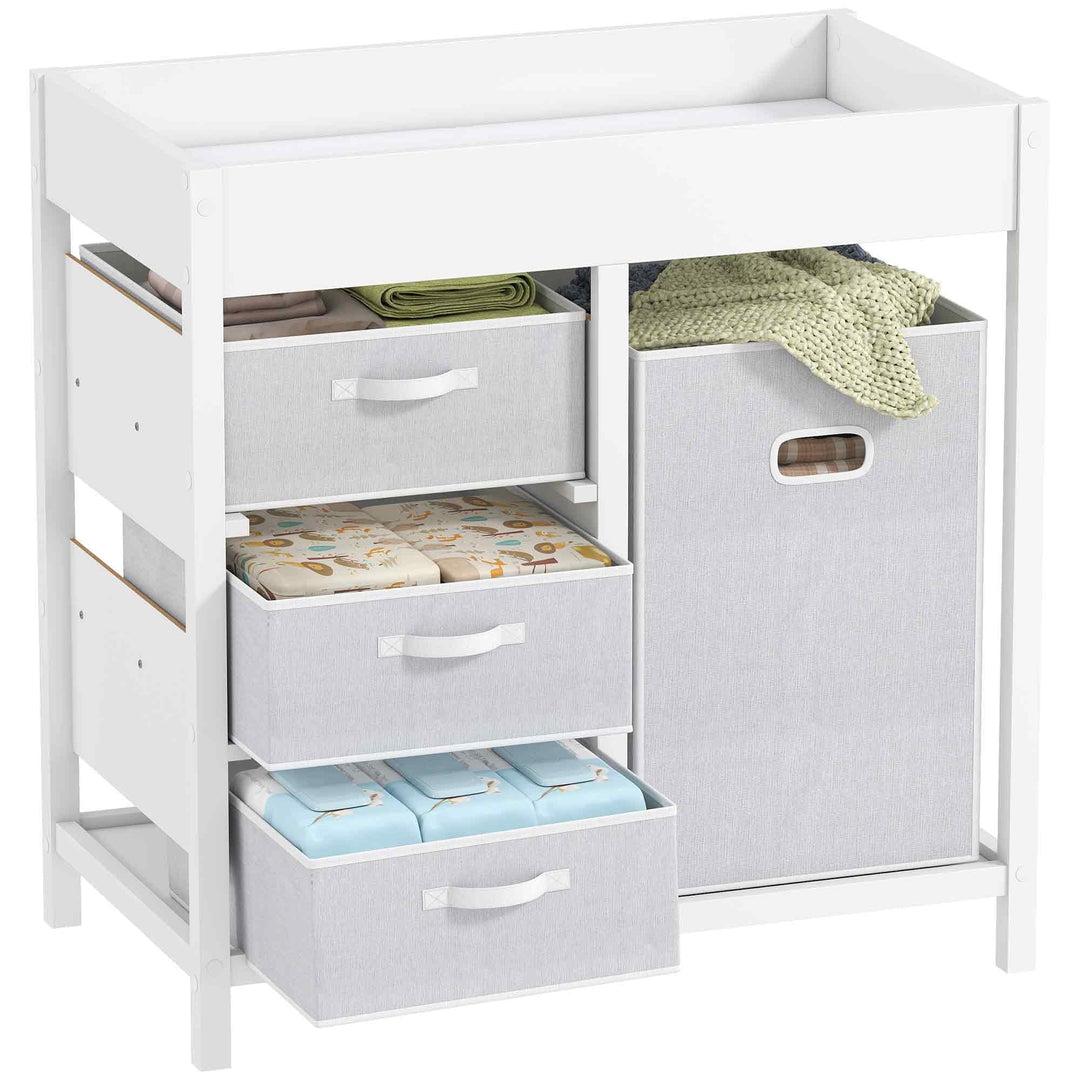 AIYAPLAY Wickeltisch mit 4 Schubladen, Wickelkommode für 0-12 Monate (max. 11kg), mit Matte, Säuglin