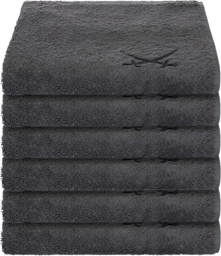 Sansibar Handtuch 6er Set 50x100 cm 100% Baumwolle mit gesticktem Säbel Logo Badtuch Anthrazit 6er S