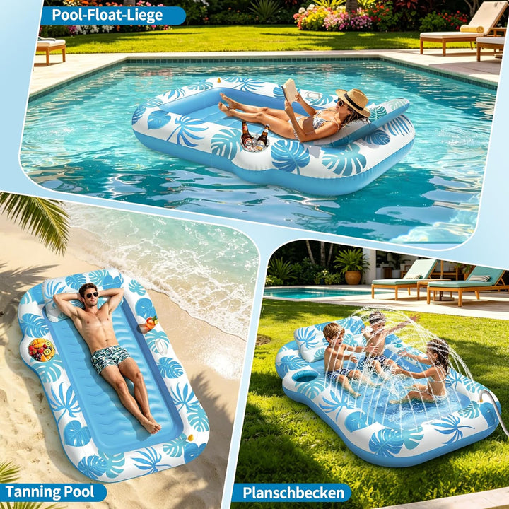 JONRRYIN Luftmatratze Pool für Erwachsene, Tanning Pool mit Sprühfunktion & Getränkehalter, 215 * 15