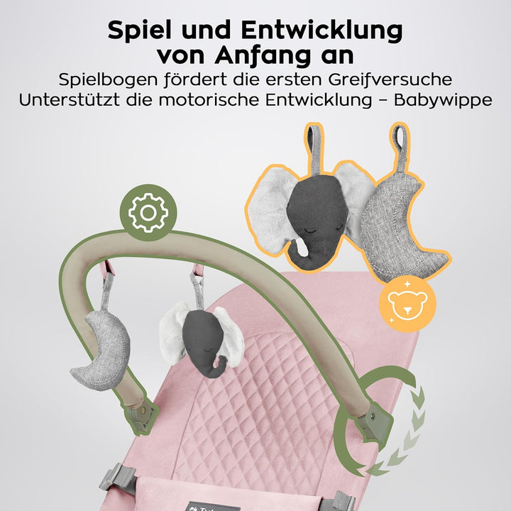 Tulano Moon 30 - Babywippe - Babyschaukel für Kleinkinder - Rose | Maximales Gewicht 9 kg - Spielbog