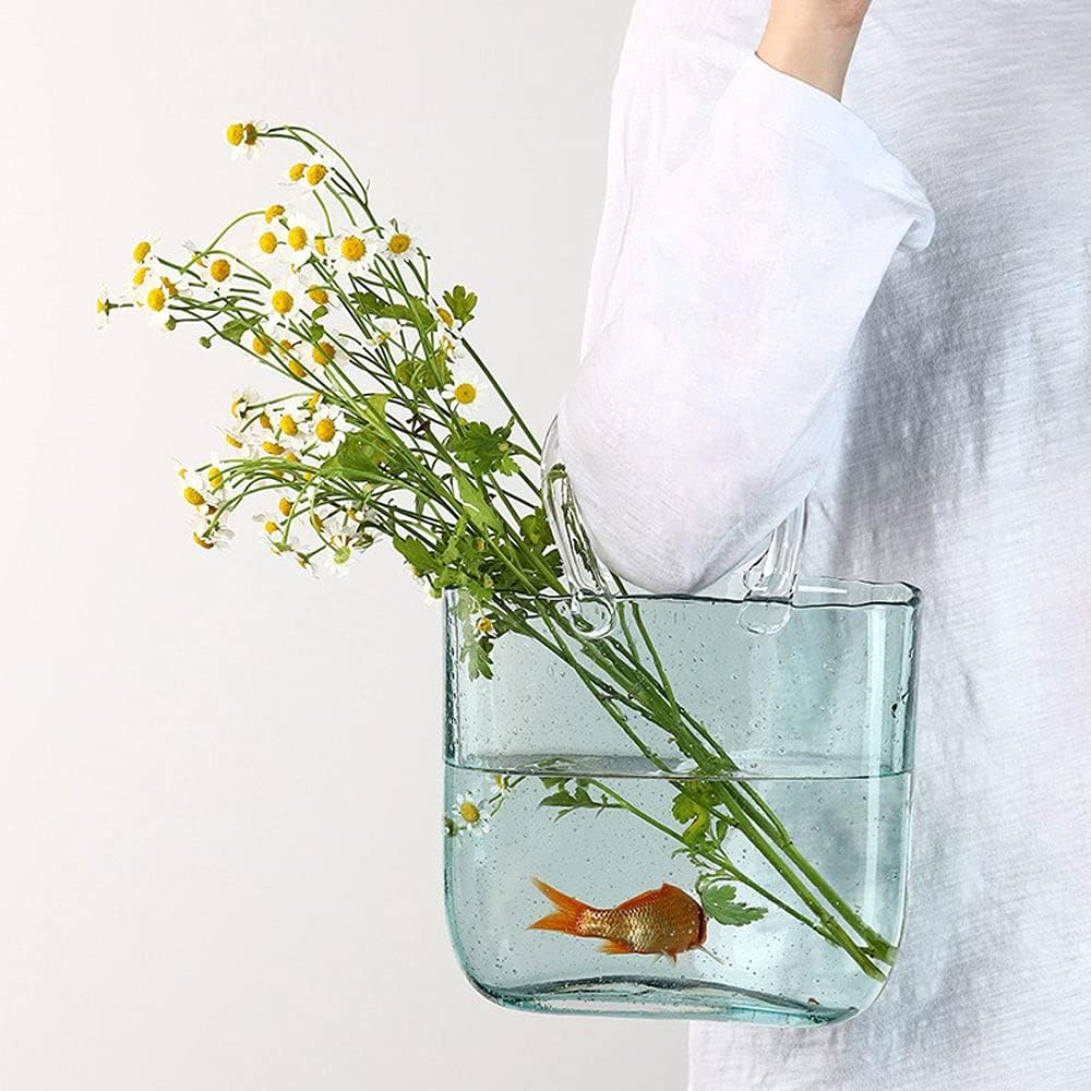 Candora Tasche Glasvasen für Dekoration Kreative Bubble Handtasche Blumenvase Desktop Glaskorb Vase