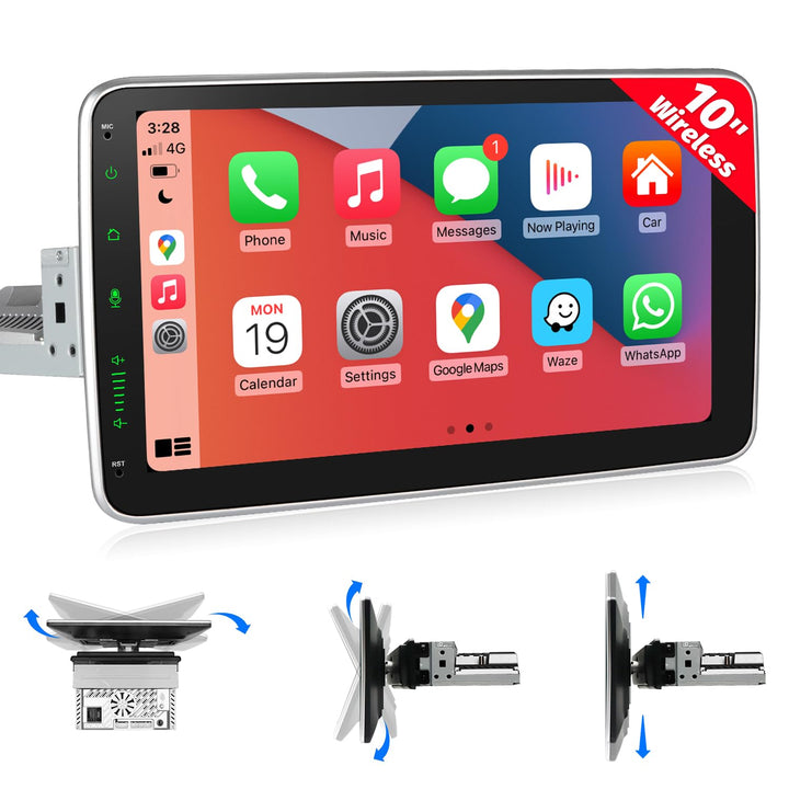 Autoradio 1Din mit 10 Zoll Bildschirm, 1 DIN Car Radio mit Wireless Apple CarPlay & Android Auto, Bl
