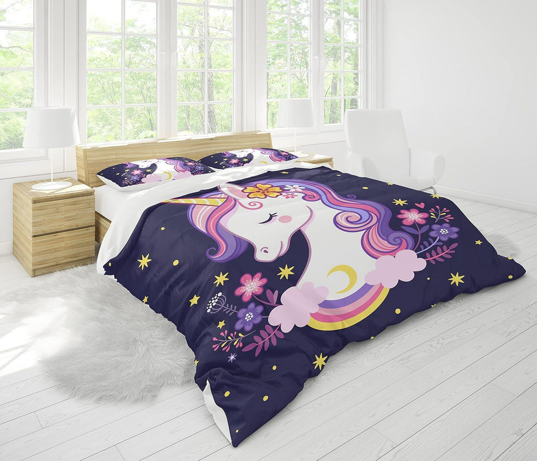 Bettwäsche-Set für Einhorn 3D-Druck, Kinder Bettwäsche Set Tier Einhorn Motiv Mikrofaser Bettbezug S