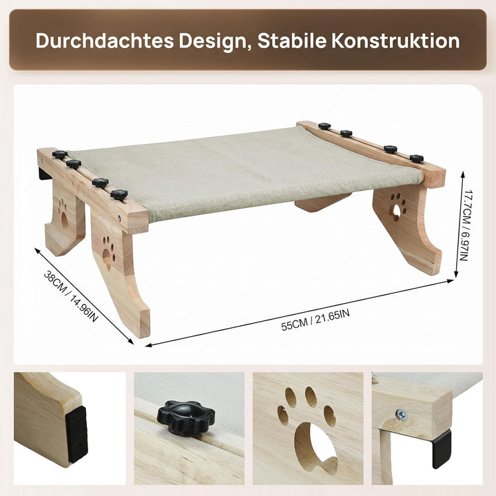 Fensterliege für Katzen – Hängende Katzenliege mit Klettverschluss, Grösse 55 x 38 cm, Robuste Holzh