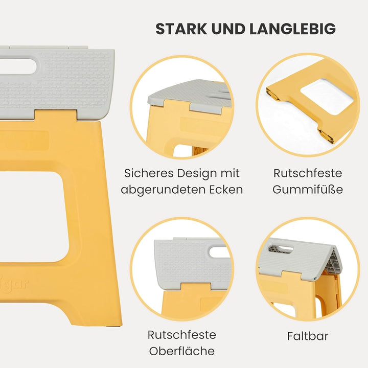 Vigar Kompakte Tritthocker Klappbar für Erwachsene, 32 cm, Klapphocker Faltbar 150 kg rutschfest, Le