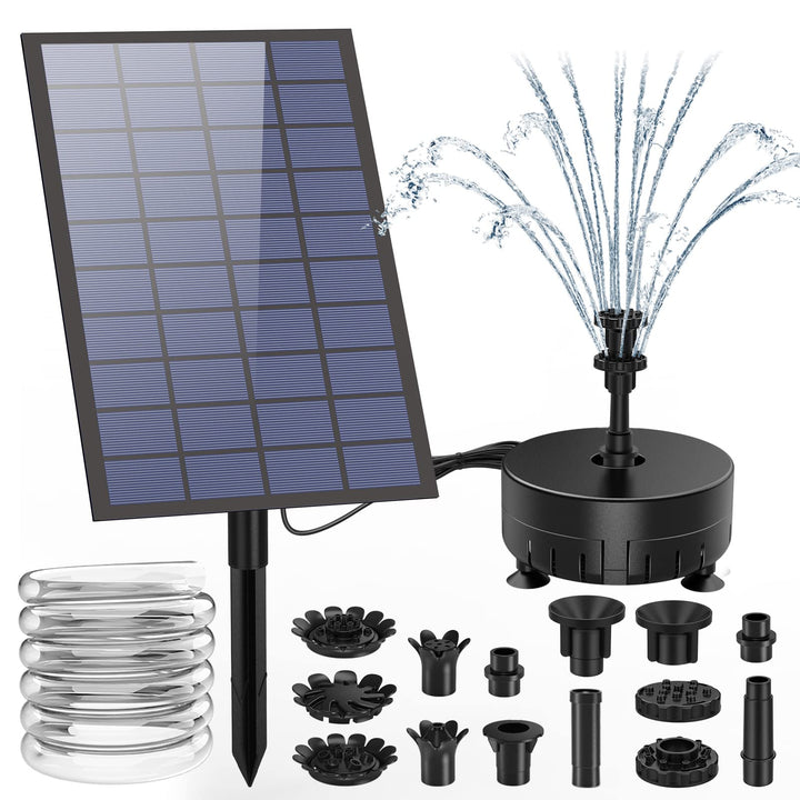 AISITIN 7W DIY Solar Springbrunnen, Upgrade Solar Teichpumpe mit 1.5m Wasserleitung und Feste Pfähle