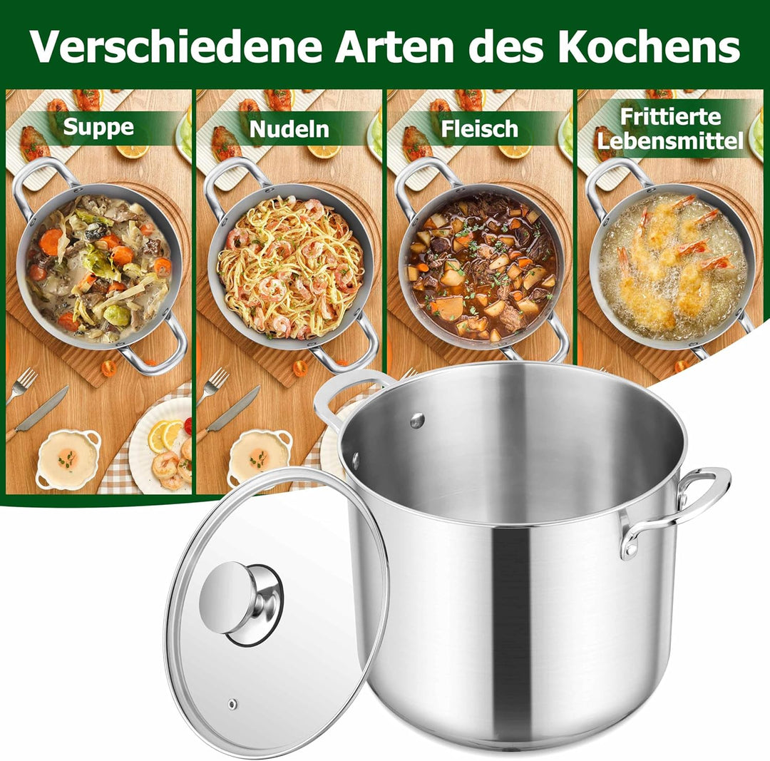 Homikit Kochtopf 9,4L, Gross Suppentopf Topf Induktion aus 3-Lagen Edelstahl für alle Herdearten, Ed
