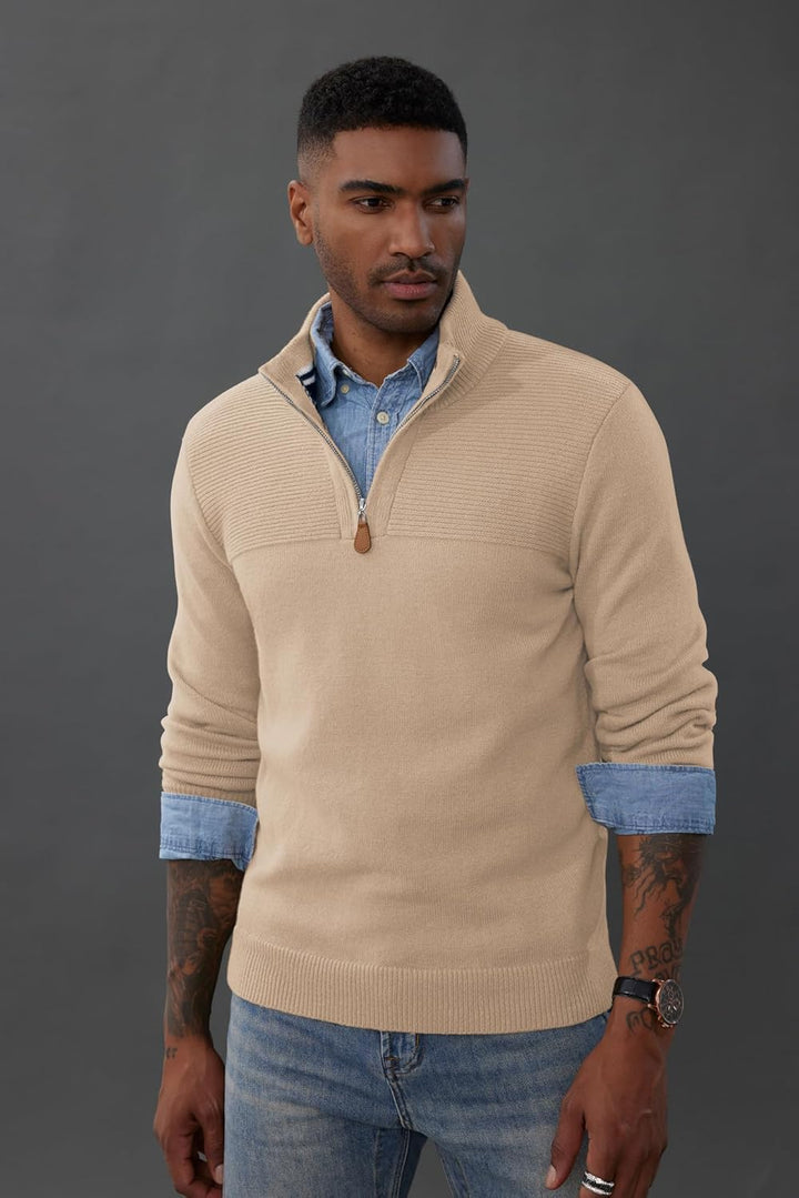 PaulJones Troyer Pullover Herren Strickpullover mit Reissverschluss und Stehkragen Arbeitspullover M