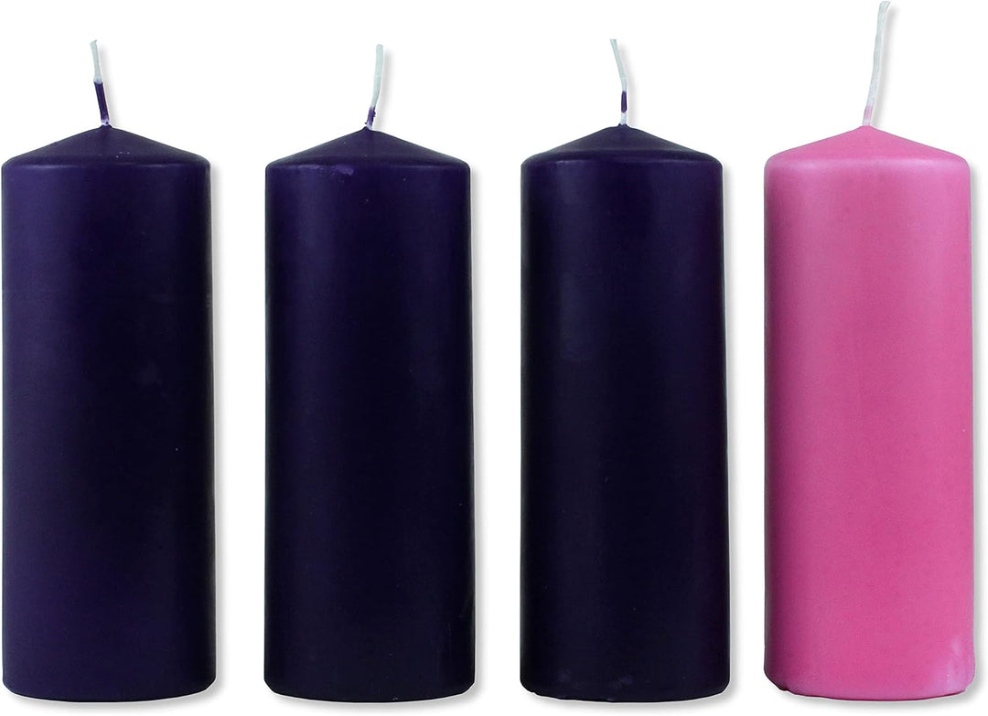 Set mit 4 Kerzen advent aus Wachs in zwei Farben: Violett und Rosa. Masse: Höhe cm 19 - Durchmesser