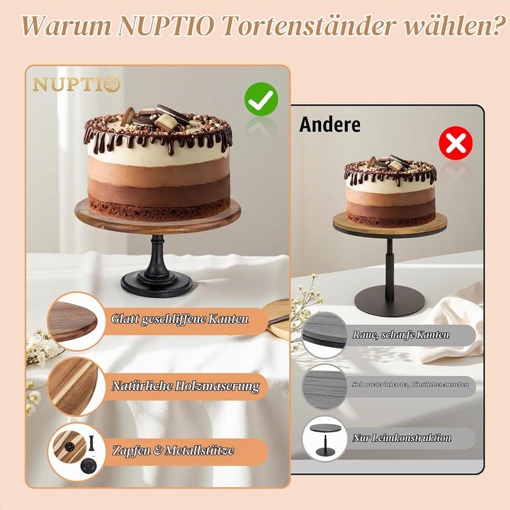 NUPTIO Tortenständer aus Holz 3er-Set: Rustikaler Ständer für Kuchen Hochzeit Dessert Ständer Holz-T