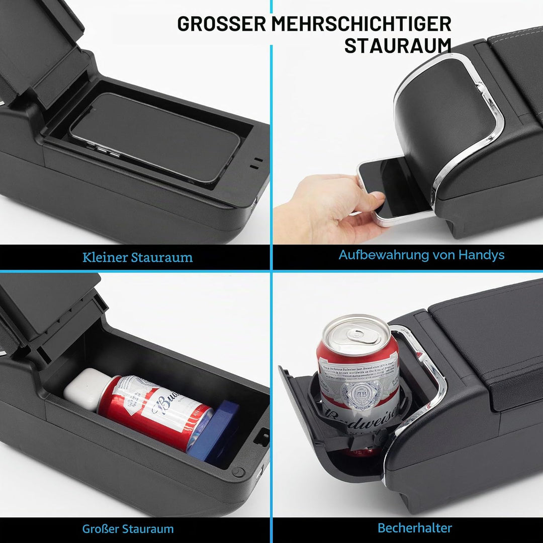 KAERGK Auto Armlehne für Astra H Doppelschicht Mittelkonsole Grosse Aufbewahrungsbox mit 4 USB-Ladea