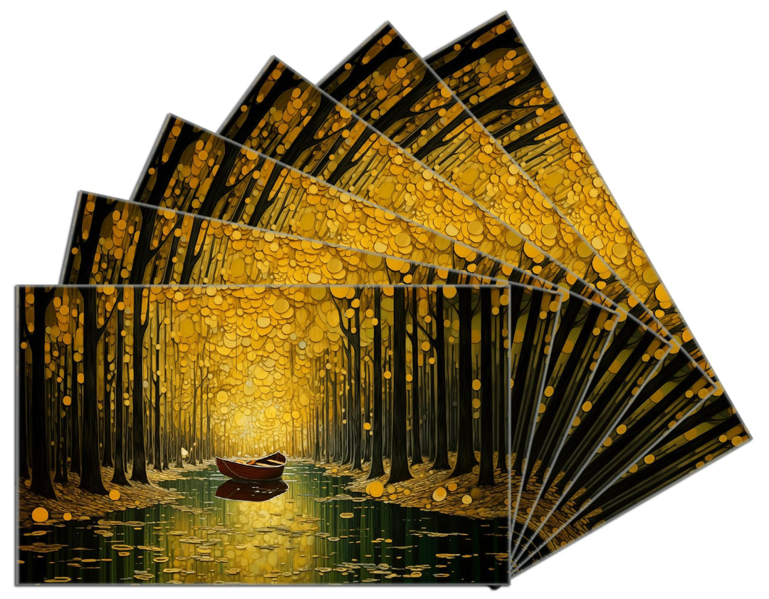 Wallario 6er Set Frühstücksbrettchen aus Glas, Glasunterlage, Glasbrettchen Boot im goldenen Licht,