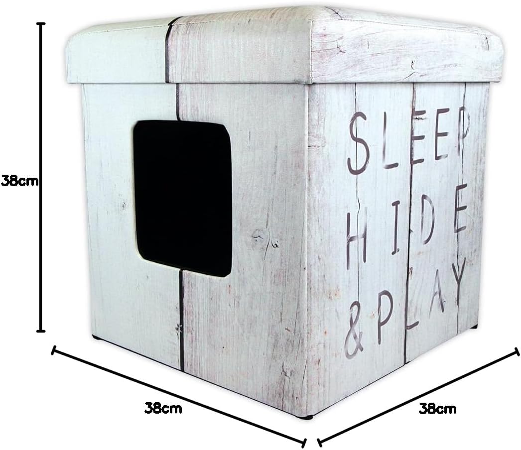 D&D 434-431603 Katzenhöhle/Hocker Ottoman Sleep, Hide, Play, weiss white L, white L