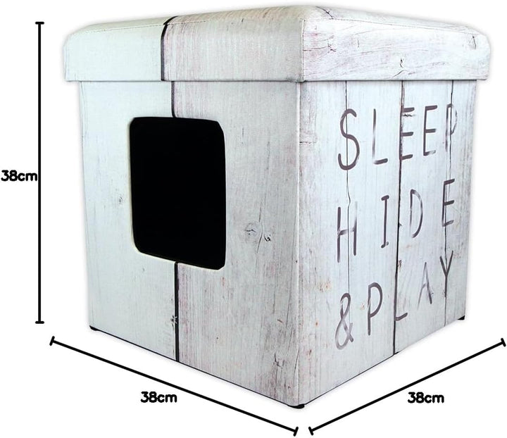D&D 434-431603 Katzenhöhle/Hocker Ottoman Sleep, Hide, Play, weiss white L, white L