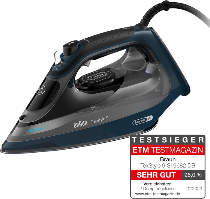 Braun TexStyle 9 SI9682 DB Dampfbügeleisen mit FreeGlide 3D Technologie, Vertikaldampf, Anti-Tropf-F