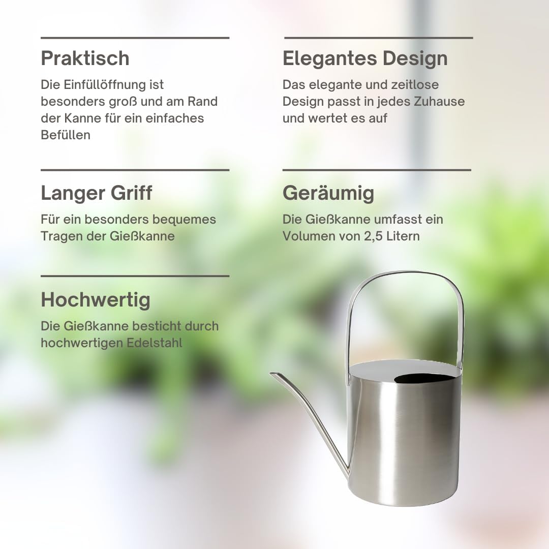 TOPANBIETER 999 Giesskanne Giesskanne Edelstahl gebürstet 2,5 Liter