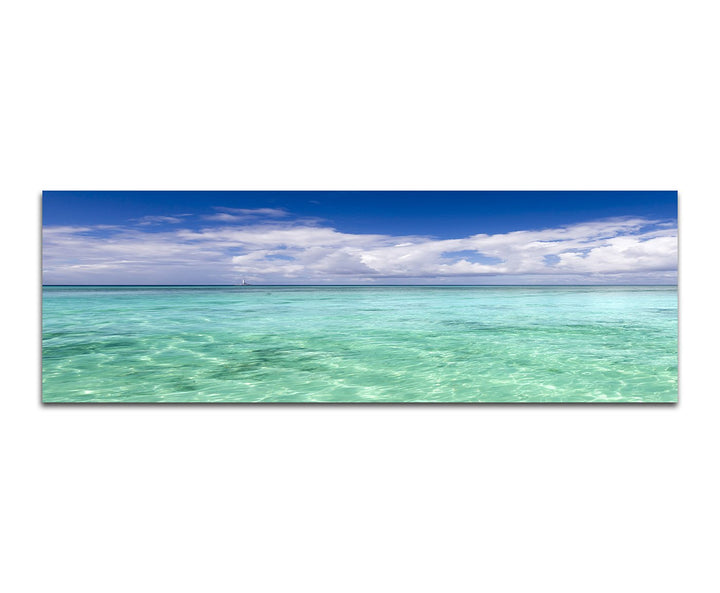 Paul Sinus Art Panoramabild auf Leinwand und Keilrahmen 150x50cm Strand Meer Lagune Wolken Horizont