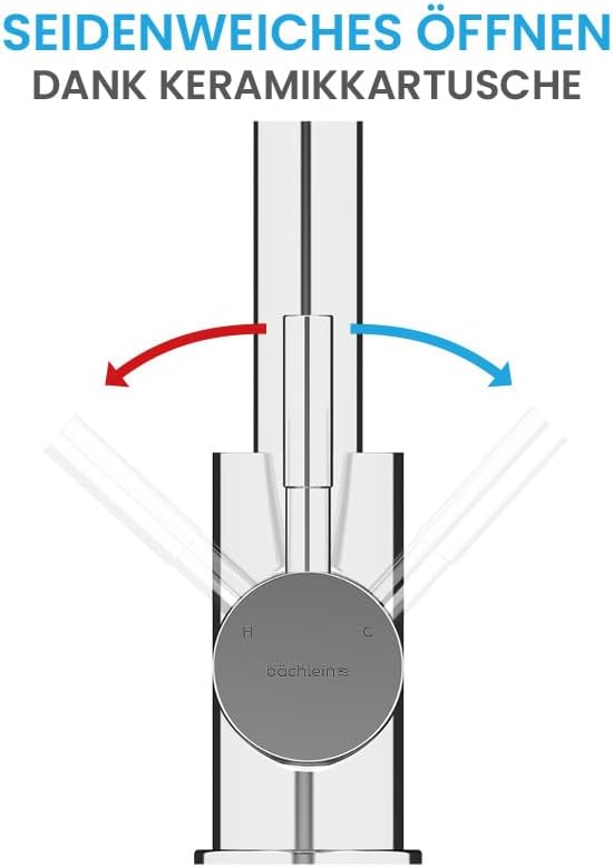 Bächlein Küchenarmatur Plivo (chrom) – Einhand-Spültischbatterie aus Edelstahl mit 360° schwenkbarem