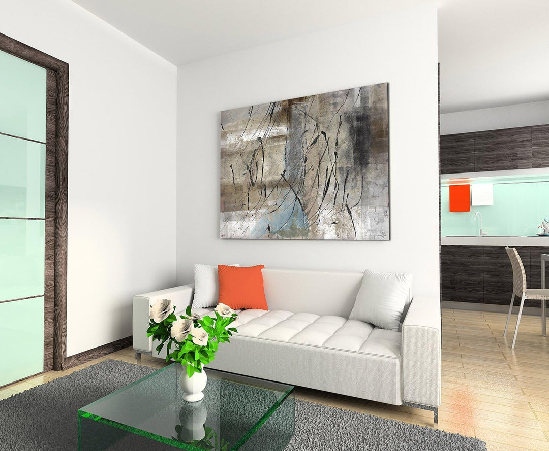 Paul Sinus Art 80x60cm Fotoleinwand Leinwanddruck Kunstdruck Wandbild grau beige schwarz Striche
