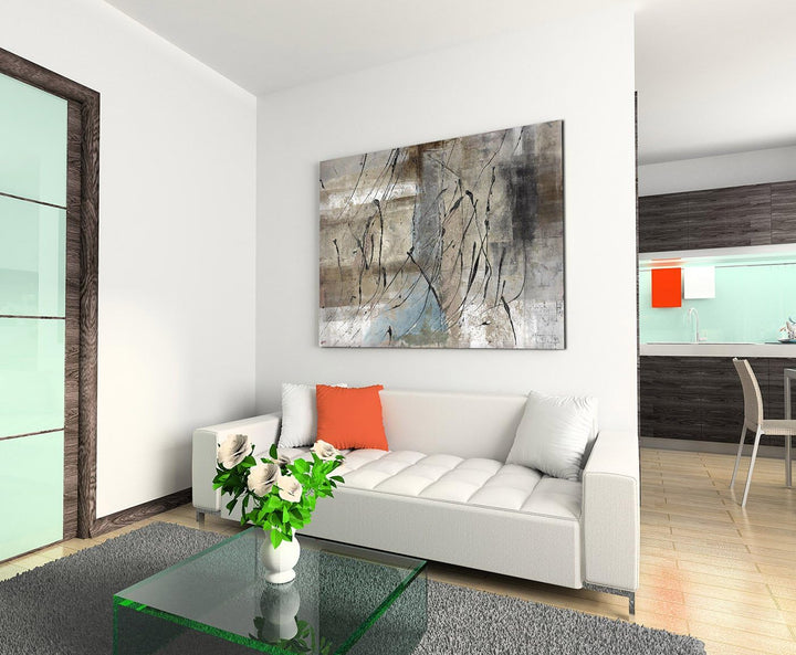 Paul Sinus Art 80x60cm Fotoleinwand Leinwanddruck Kunstdruck Wandbild grau beige schwarz Striche
