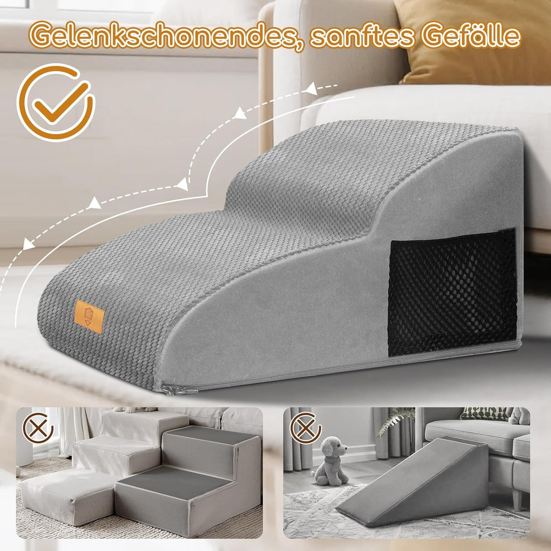 Hundetreppe Hundetreppe für Kleine Hunde, 2 Stufen Haustiertreppe mit Waschbarer Bezug, Abnehmbar Ka