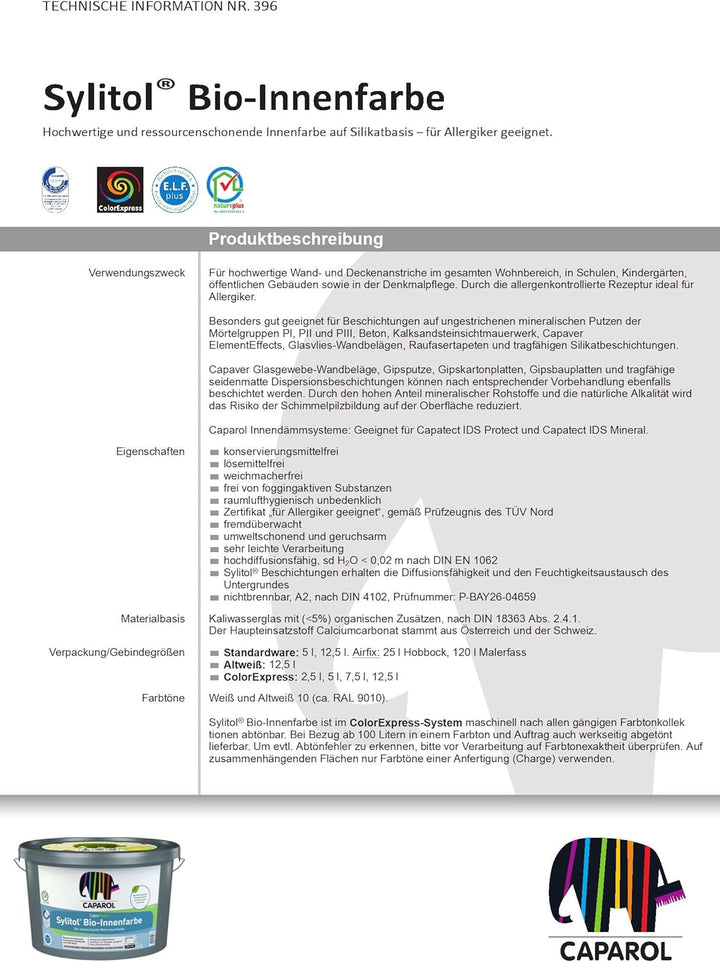 Caparol Sylitol Bio-Innenfarbe Grösse 12,5 LTR, Farbe altweiss (ca. RAL 9010)