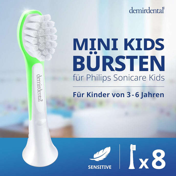 demirdental Kinder Ersatzbürsten passend für Philips Sonicare Kids, Compact Mini Bürstenköpfe für 3-