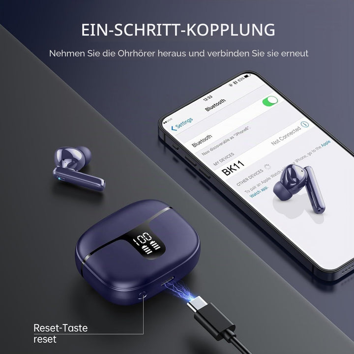 Bluetooth Kopfhörer, In Ear Kopfhörer Kabellos Bluetooth 5.4, Tiefer Bass 6D-Stereo Ear Buds, 50 Std
