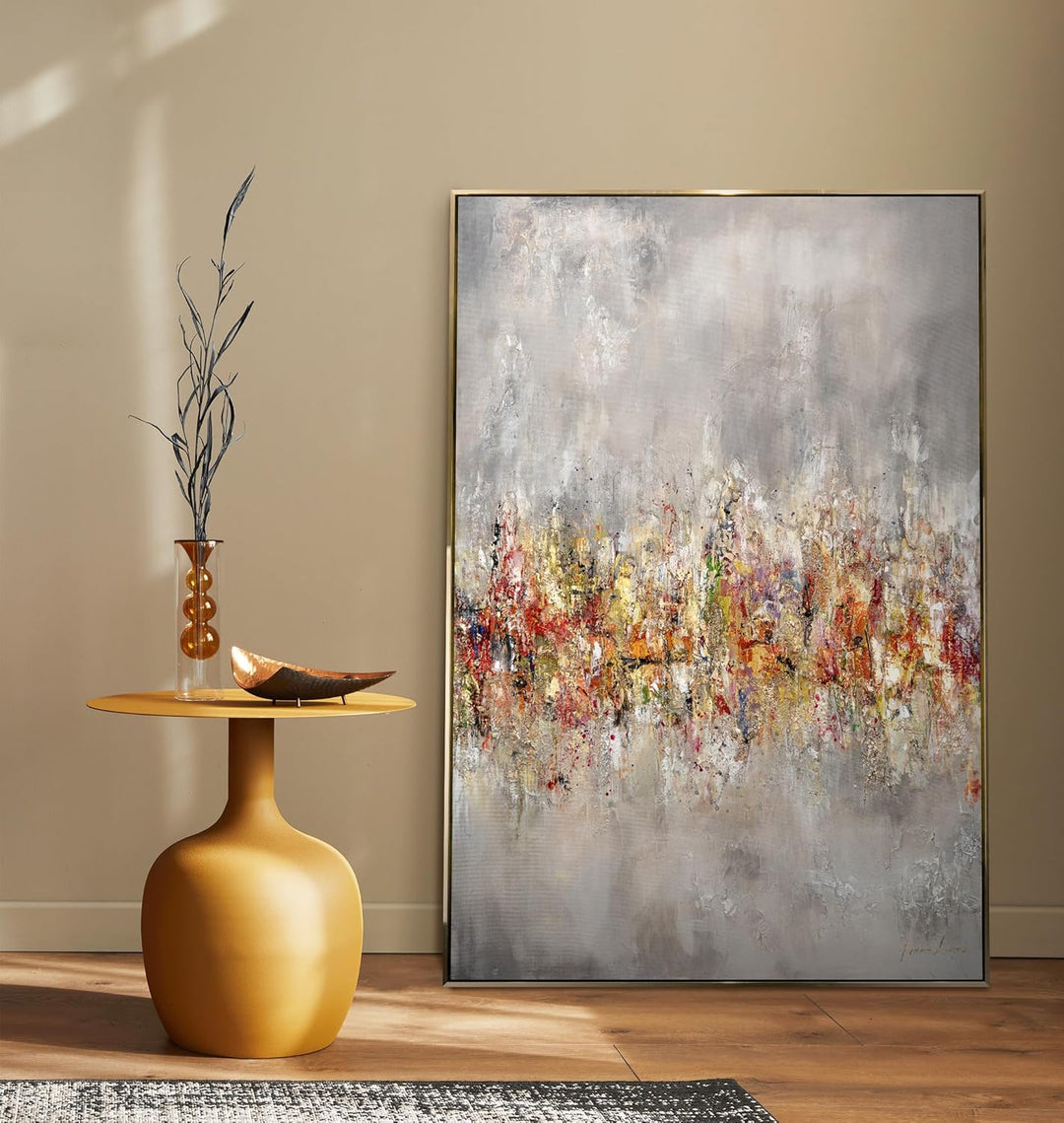 YS-Art XXL Abstrakt Acryl Gemälde auf Leinwand mit Rahmen heller Horizont handgemalte Wandbilder Woh