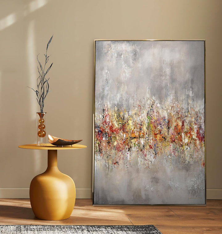 YS-Art XXL Abstrakt Acryl Gemälde auf Leinwand mit Rahmen heller Horizont handgemalte Wandbilder Woh