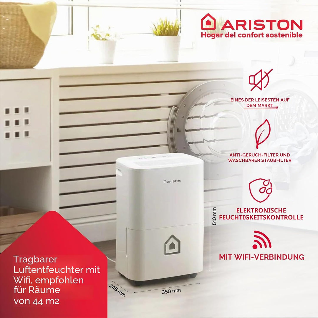 Ariston Deos 16s Wi Fi Tragbarer Luftentfeuchter, 430W, 16 Liter/Tag, Weiss 16 Litri Wi-Fi, 16 Litri